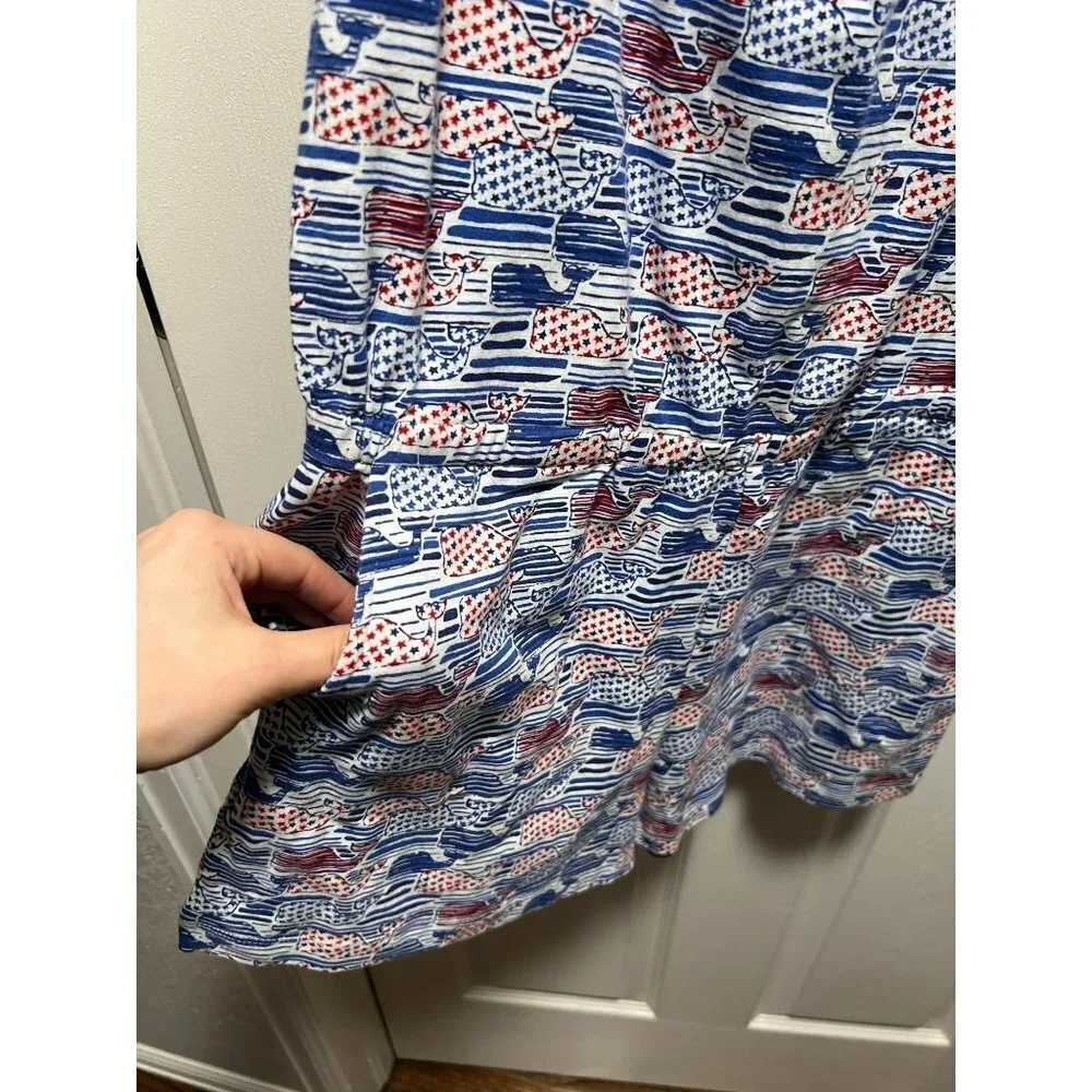 NEW Vineyard Vines | Blue Red White Stars &‎ Stripes Whales Romper Sz L/14